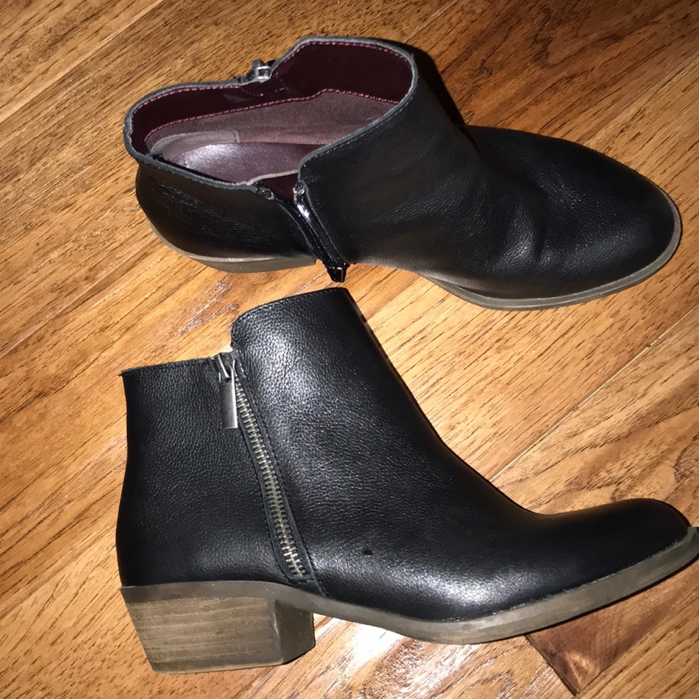 Black leather booties
